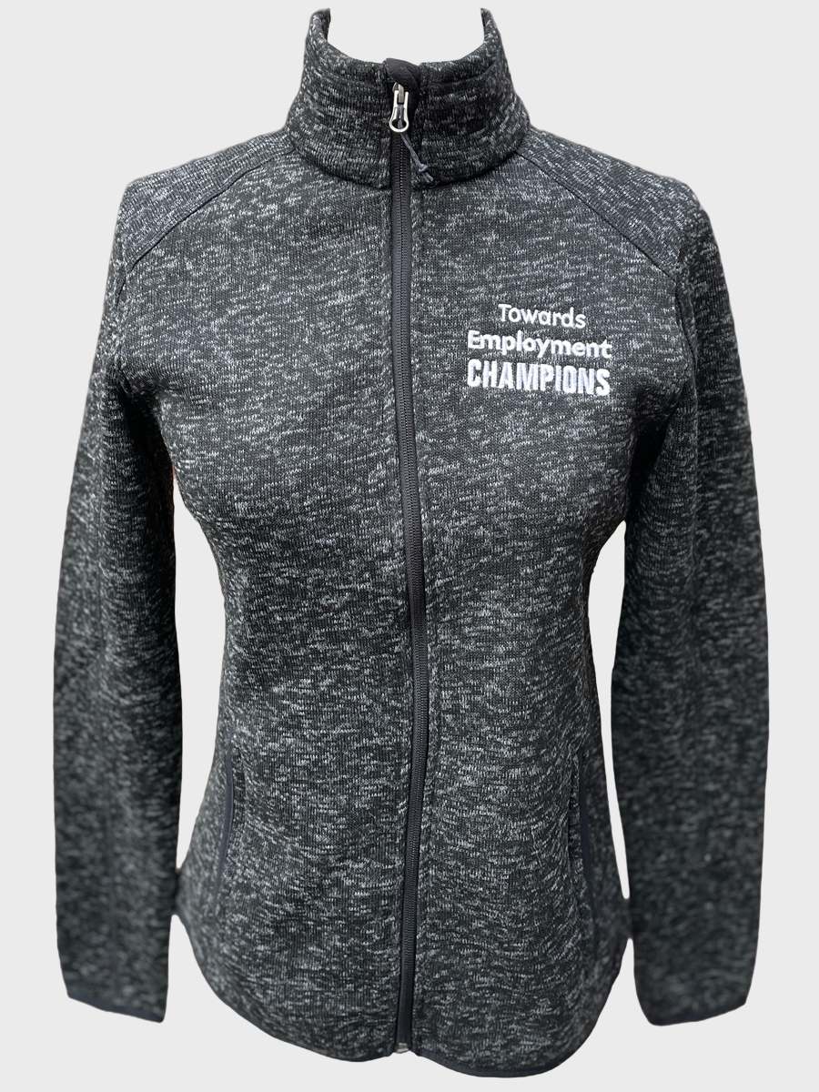 Heather knit jacket embroidered with Towards Employment Champions
