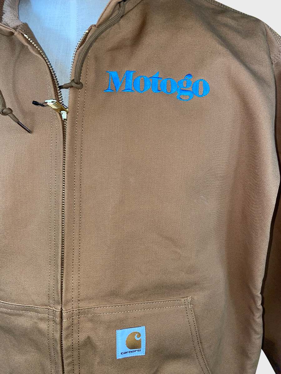Carhartt jacket embroidered with the Motogo logo